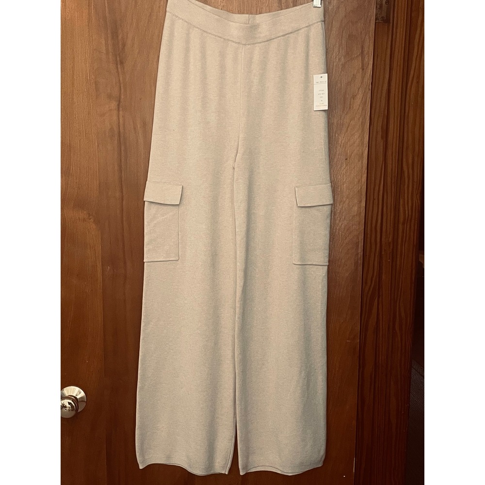 Pink Rose Oatmeal Wide-Leg Cargo Sweater Knit Pants M Elevated Basics Minimalist